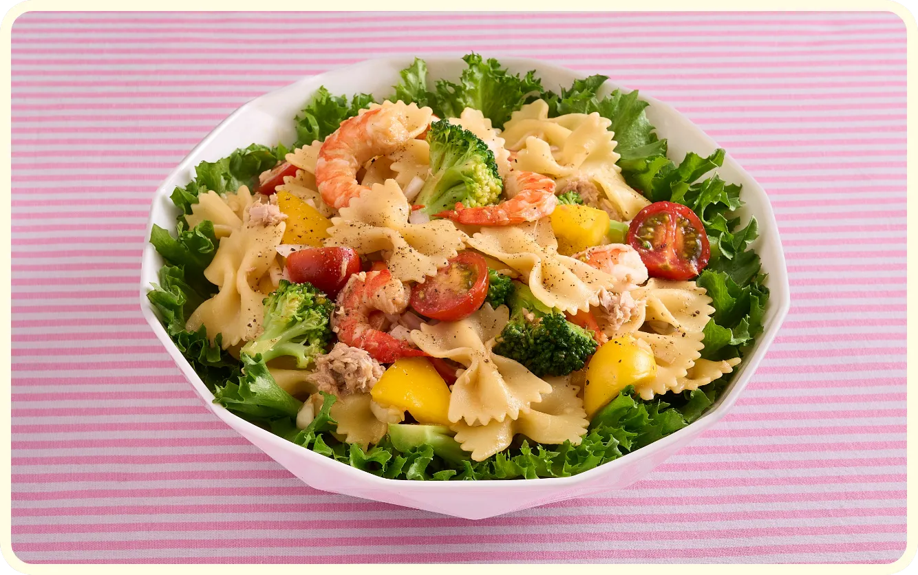 野菜とパスタの華やかマリネの写真