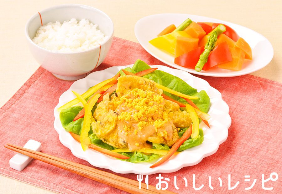 あさりの衣揚げ 黄金クリーミーソースかけ