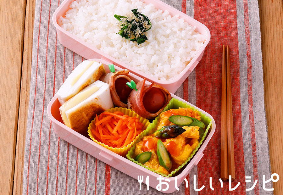 中華弁当 アスパラガスの卵チリ