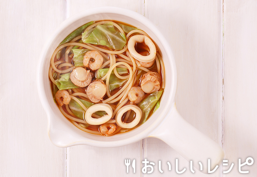my主食スープ　ピリ辛海鮮スープパスタ