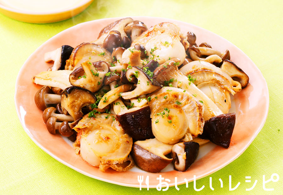 ホタテときのこのとんこつ塩炒め