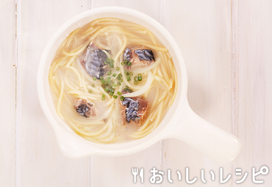 my主食スープ　サバ缶スープパスタ