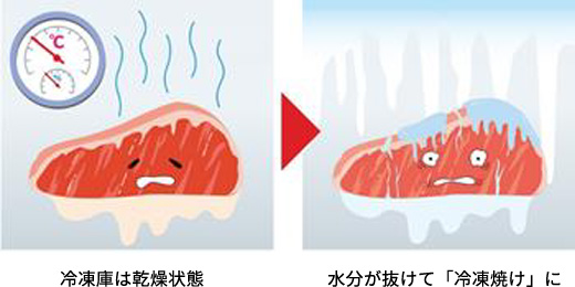 冷凍庫は乾燥状態水分が抜けて「冷凍焼け」に