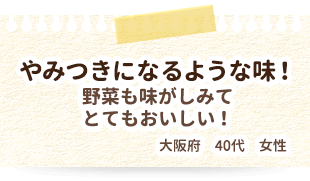 やみつきになるような味！野菜も味がしみてとてもおいしい！